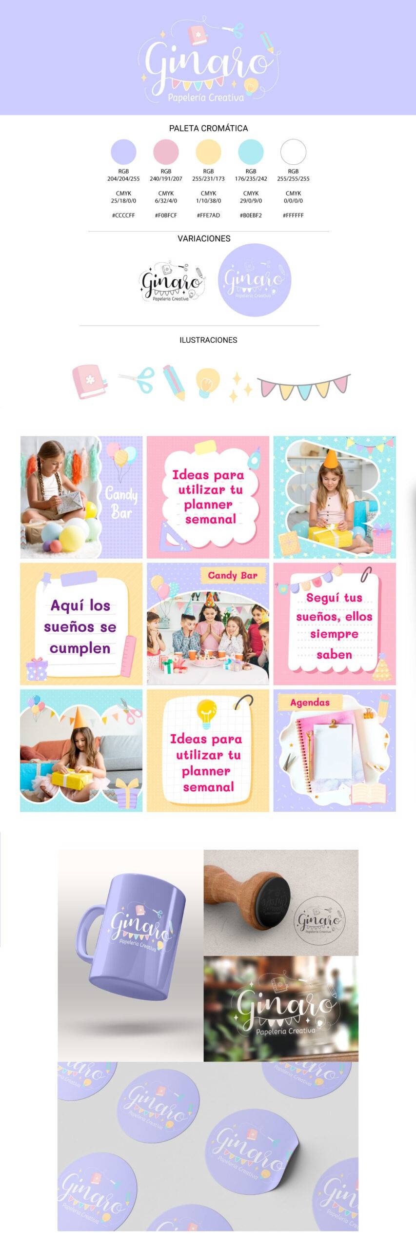 Diseño identidad visual para papelería creativa
